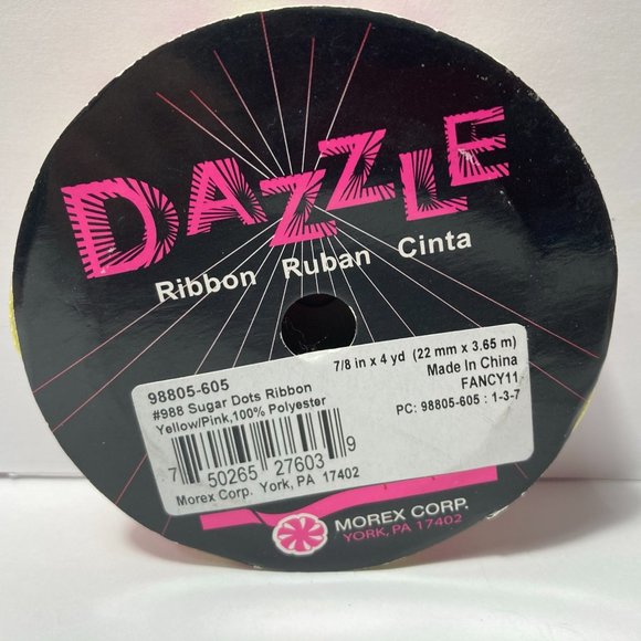 Pink Yellow Ribbed Ribbon Glitter Dots - Picture 13 of 14